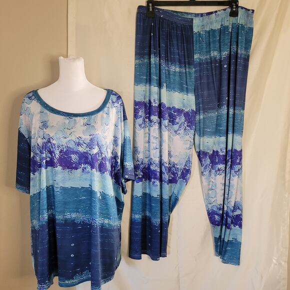 Women's 5XL Blue & White Pajama Set - Comfort & Style - Picture 1 of 16